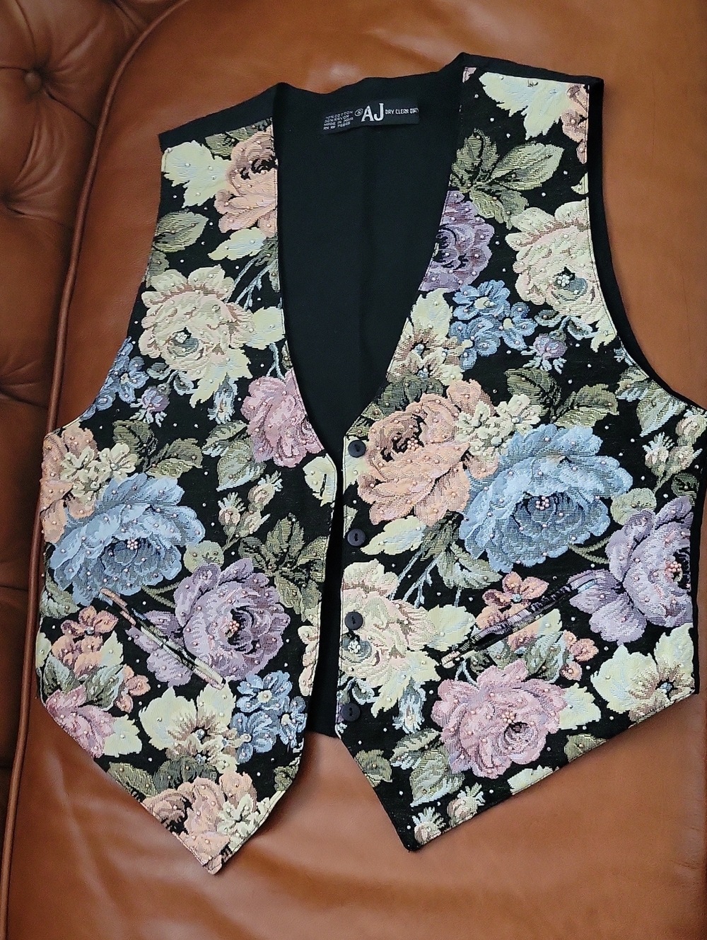 Vintage Floral Vest With Beads